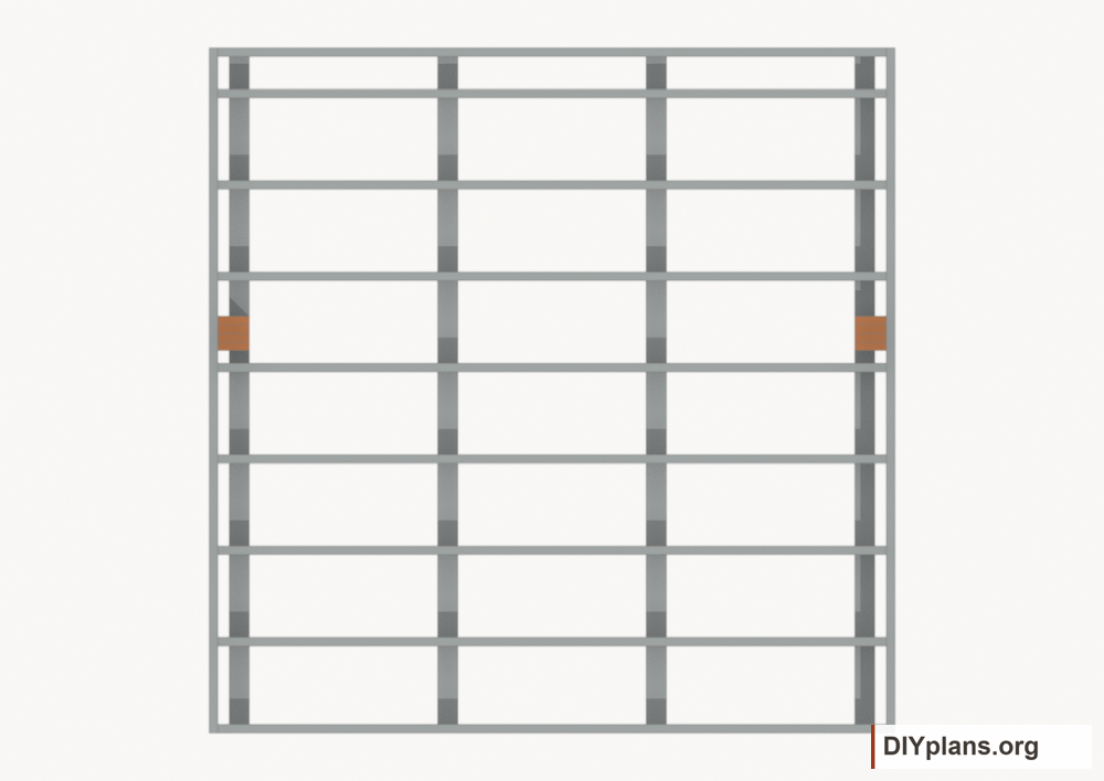 Install the loft bearing blocks. Current components orange; earlier work gray.