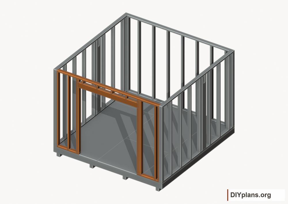 Assemble and raise the front wall. Current components orange; earlier work gray.