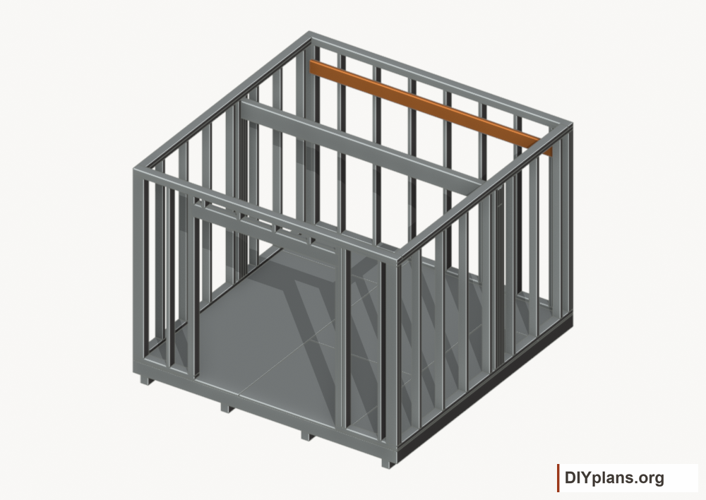 Attach the rear loft ledger. Current components orange; earlier work gray.