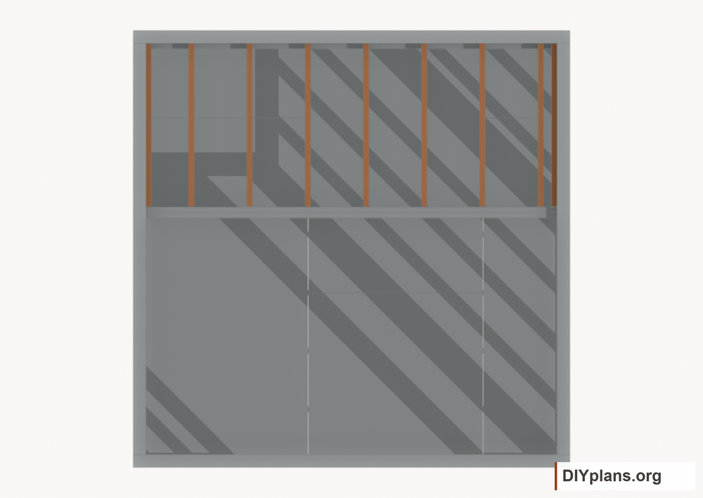 Install the loft joists. Current components orange; earlier work gray.