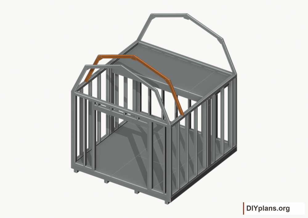 Raise the intermediate 1 roof frame. Current components orange; earlier work gray.