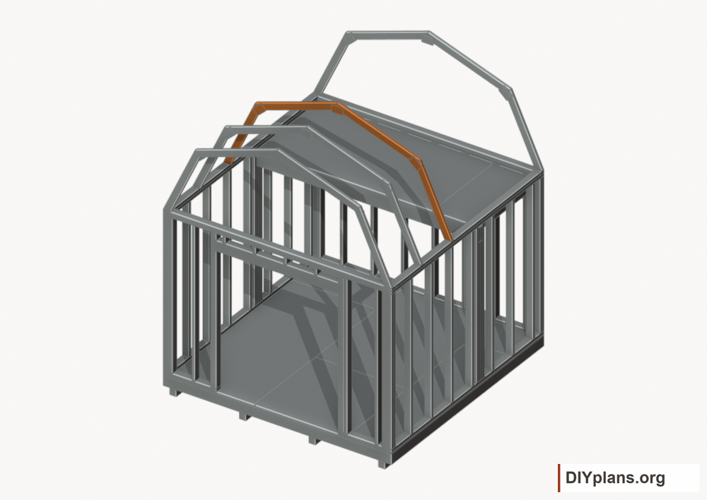 Raise the intermediate 2 roof frame. Current components orange; earlier work gray.