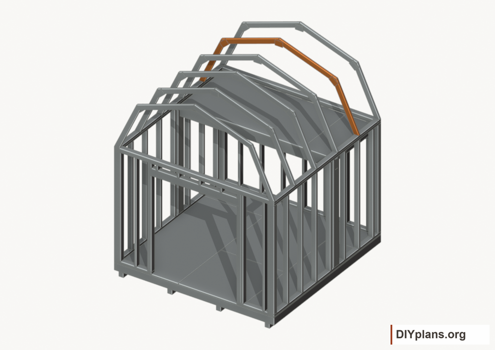 Raise the intermediate 4 roof frame. Current components orange; earlier work gray.