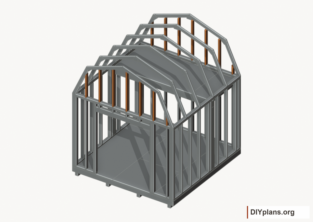 Fit the perpendicular gable infill. Current components orange; earlier work gray.
