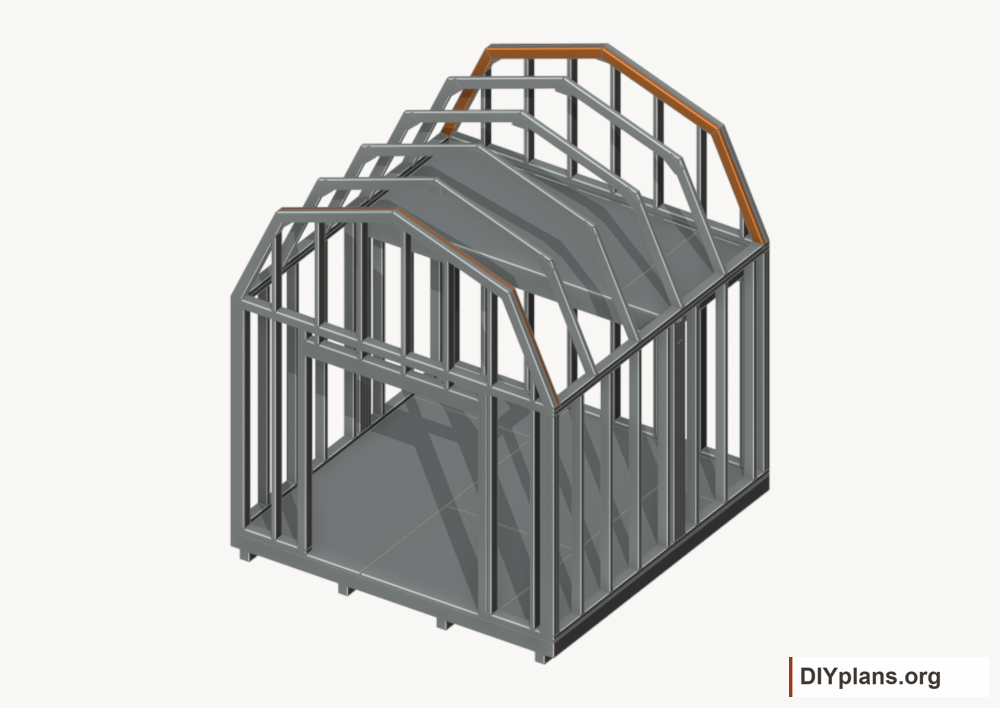 Fit the inner end rafters. Current components orange; earlier work gray.