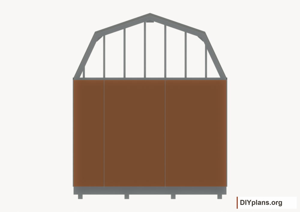 Fasten the rear wall siding. Current components orange; earlier work gray.