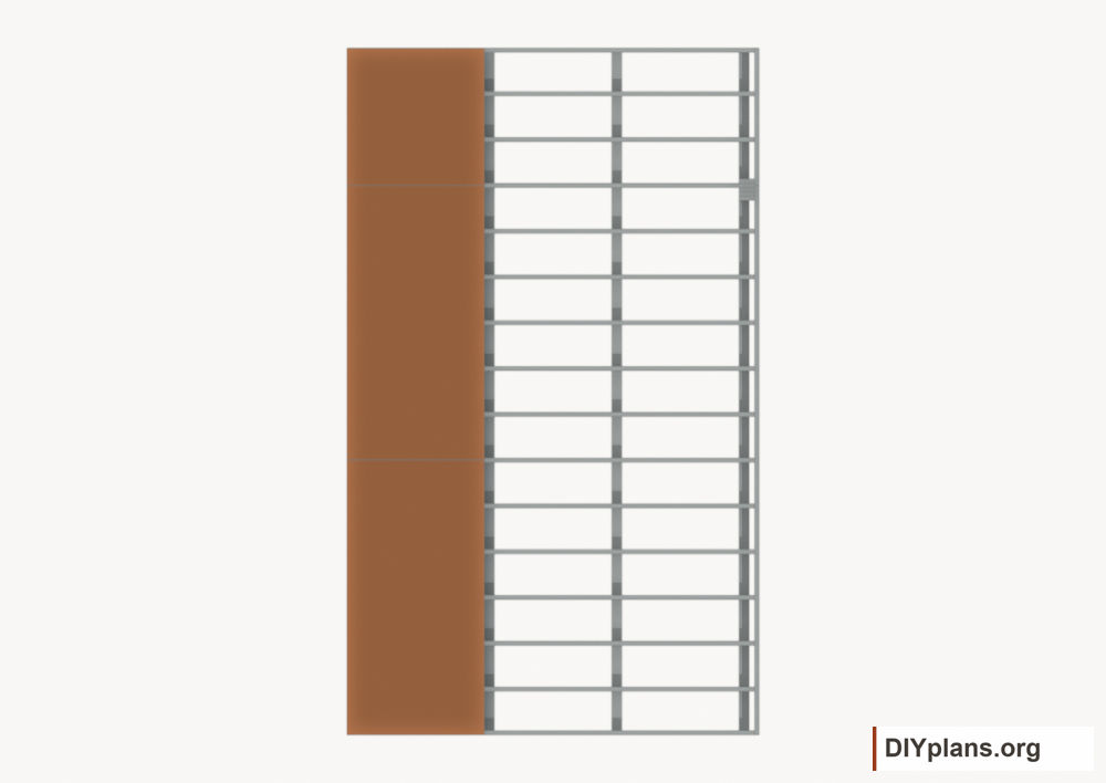 Lay floor strip 1. Current components orange; earlier work gray.
