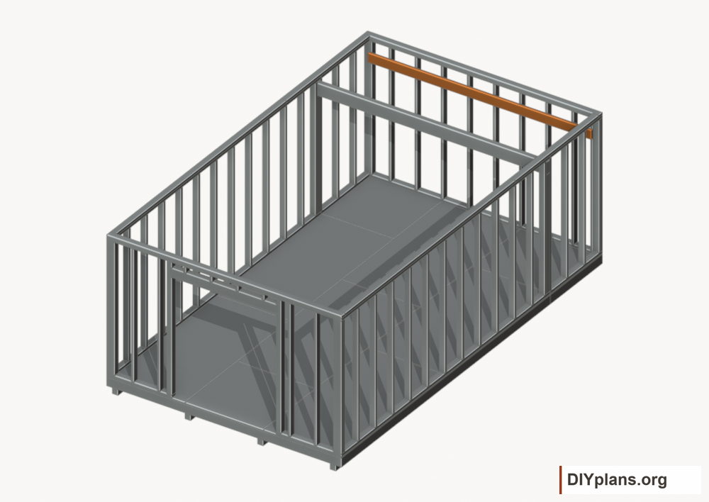 Attach the rear loft ledger. Current components orange; earlier work gray.