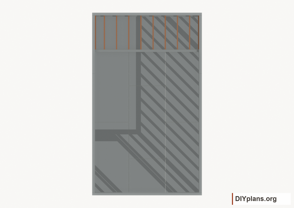 Install the loft joists. Current components orange; earlier work gray.