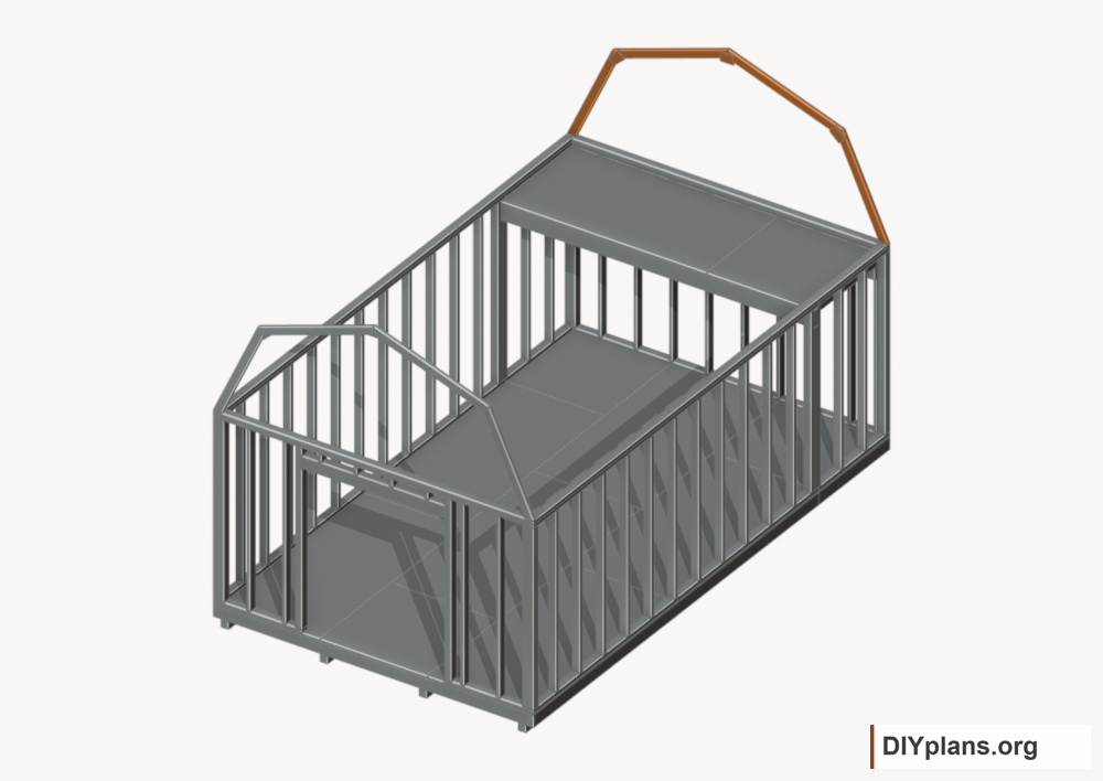Raise the rear end roof frame. Current components orange; earlier work gray.