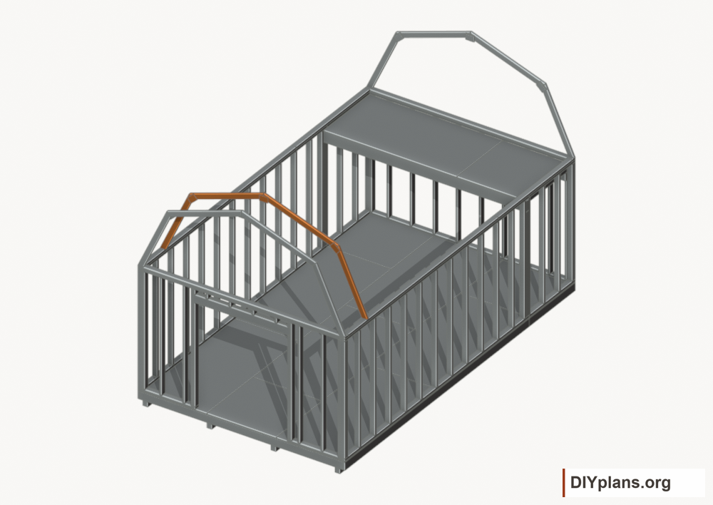 Raise the intermediate 1 roof frame. Current components orange; earlier work gray.