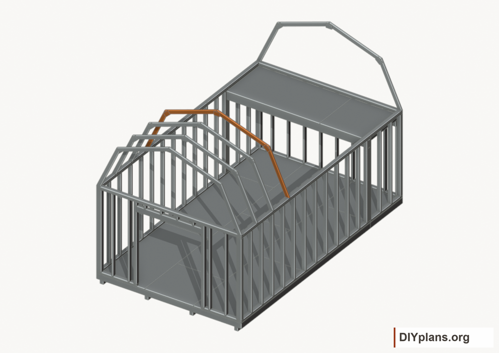 Raise the intermediate 3 roof frame. Current components orange; earlier work gray.