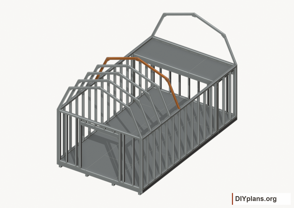 Raise the intermediate 4 roof frame. Current components orange; earlier work gray.