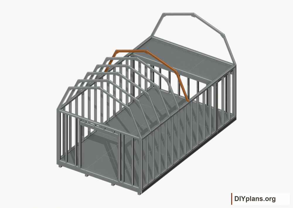Raise the intermediate 5 roof frame. Current components orange; earlier work gray.