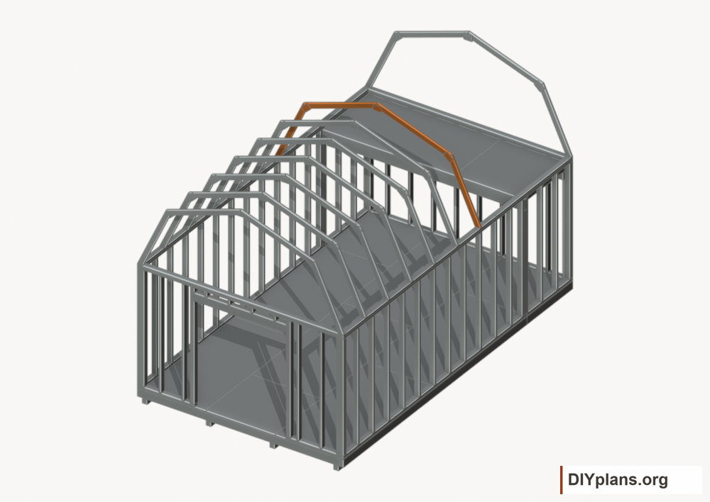 Raise the intermediate 6 roof frame. Current components orange; earlier work gray.