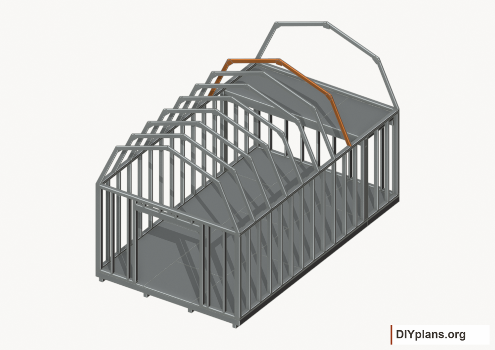 Raise the intermediate 7 roof frame. Current components orange; earlier work gray.