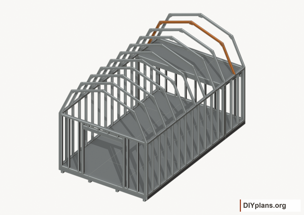 Raise the intermediate 9 roof frame. Current components orange; earlier work gray.
