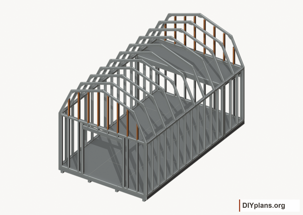 Fit the perpendicular gable infill. Current components orange; earlier work gray.