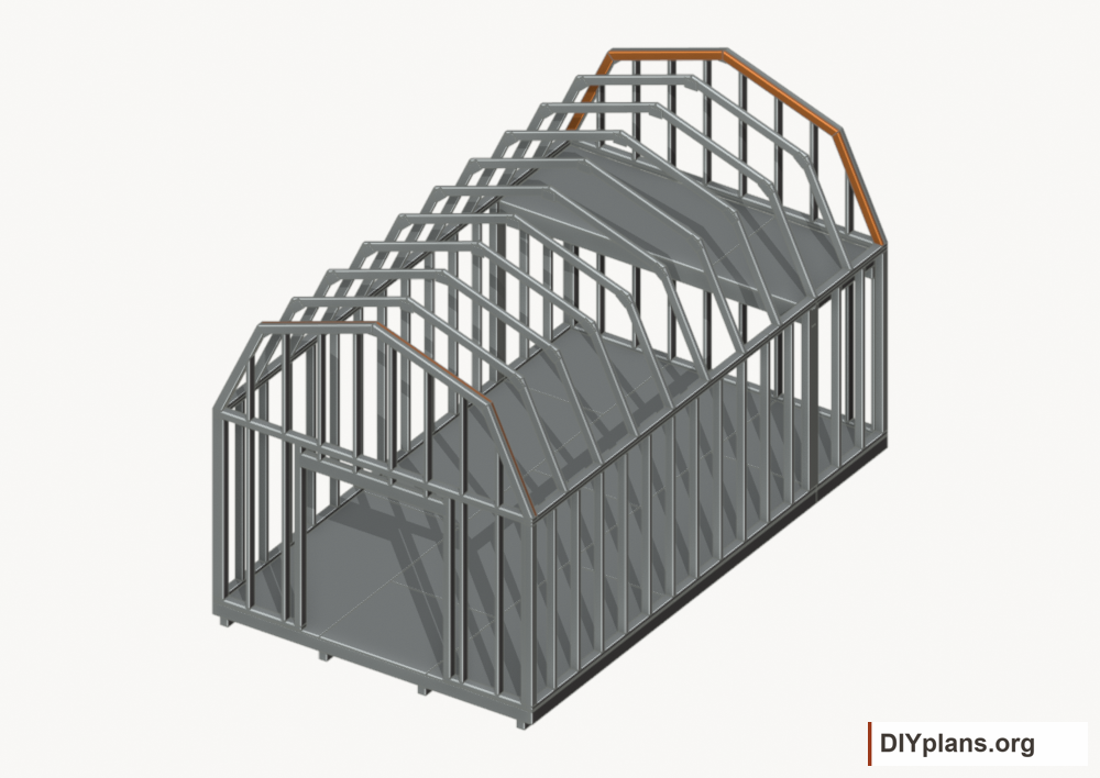 Fit the inner end rafters. Current components orange; earlier work gray.