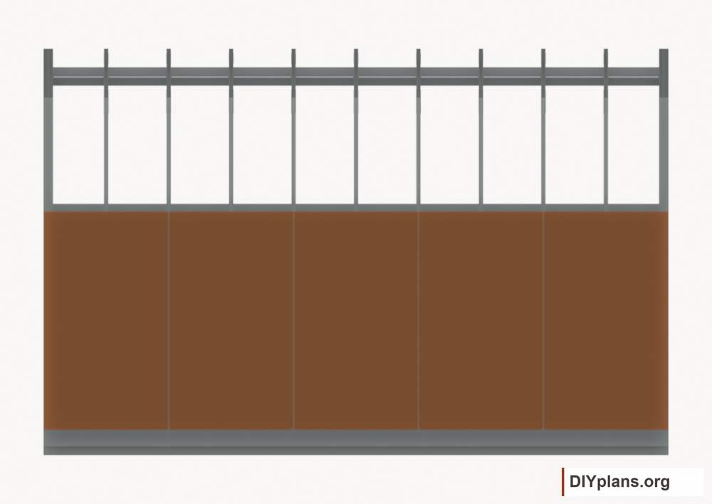 Fasten the left wall siding. Current components orange; earlier work gray.
