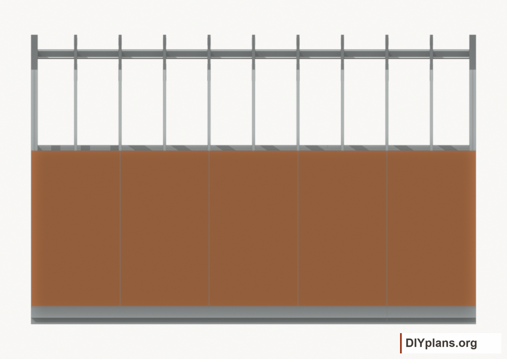 Fasten the right wall siding. Current components orange; earlier work gray.