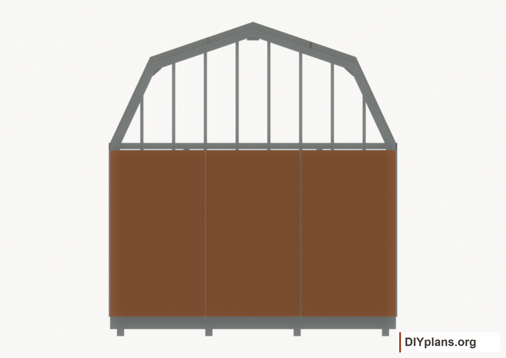 Fasten the rear wall siding. Current components orange; earlier work gray.