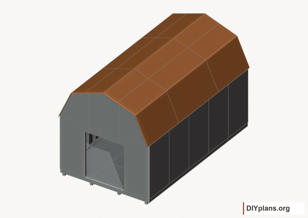 Fasten the roof sheathing. Current components orange; earlier work gray.