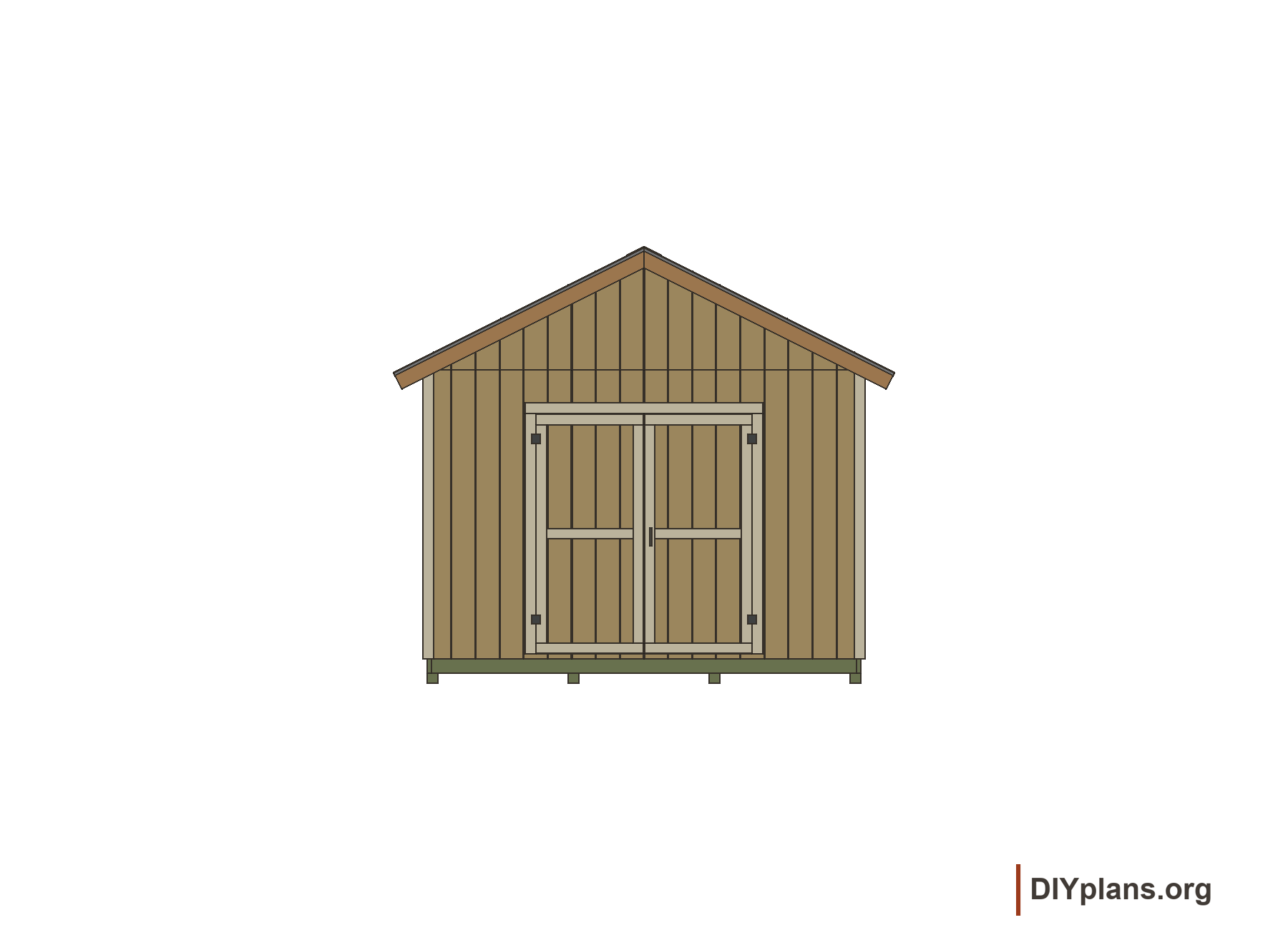 Twelve-foot front gable elevation with centered double doors.
