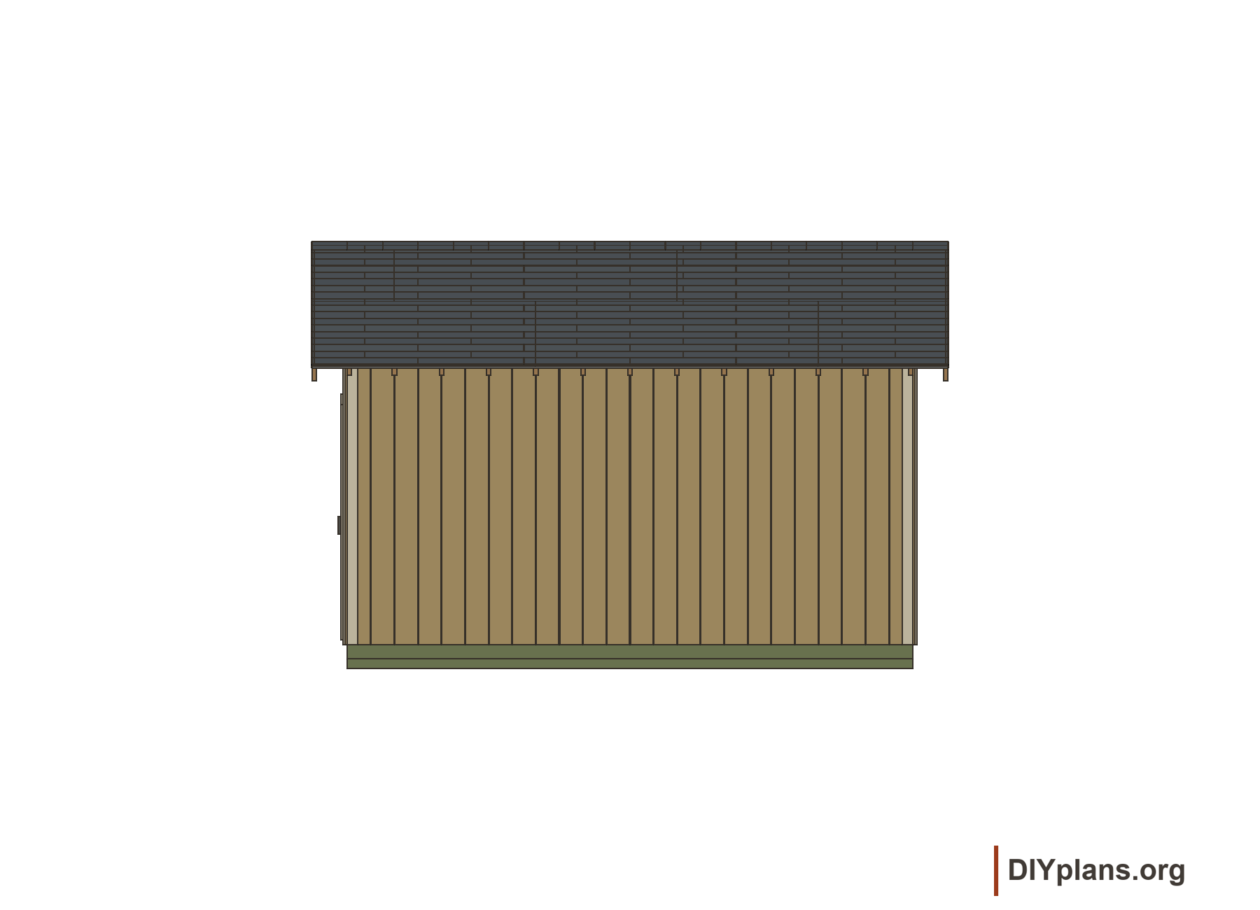 Sixteen-foot side elevation showing continuous siding without openings.