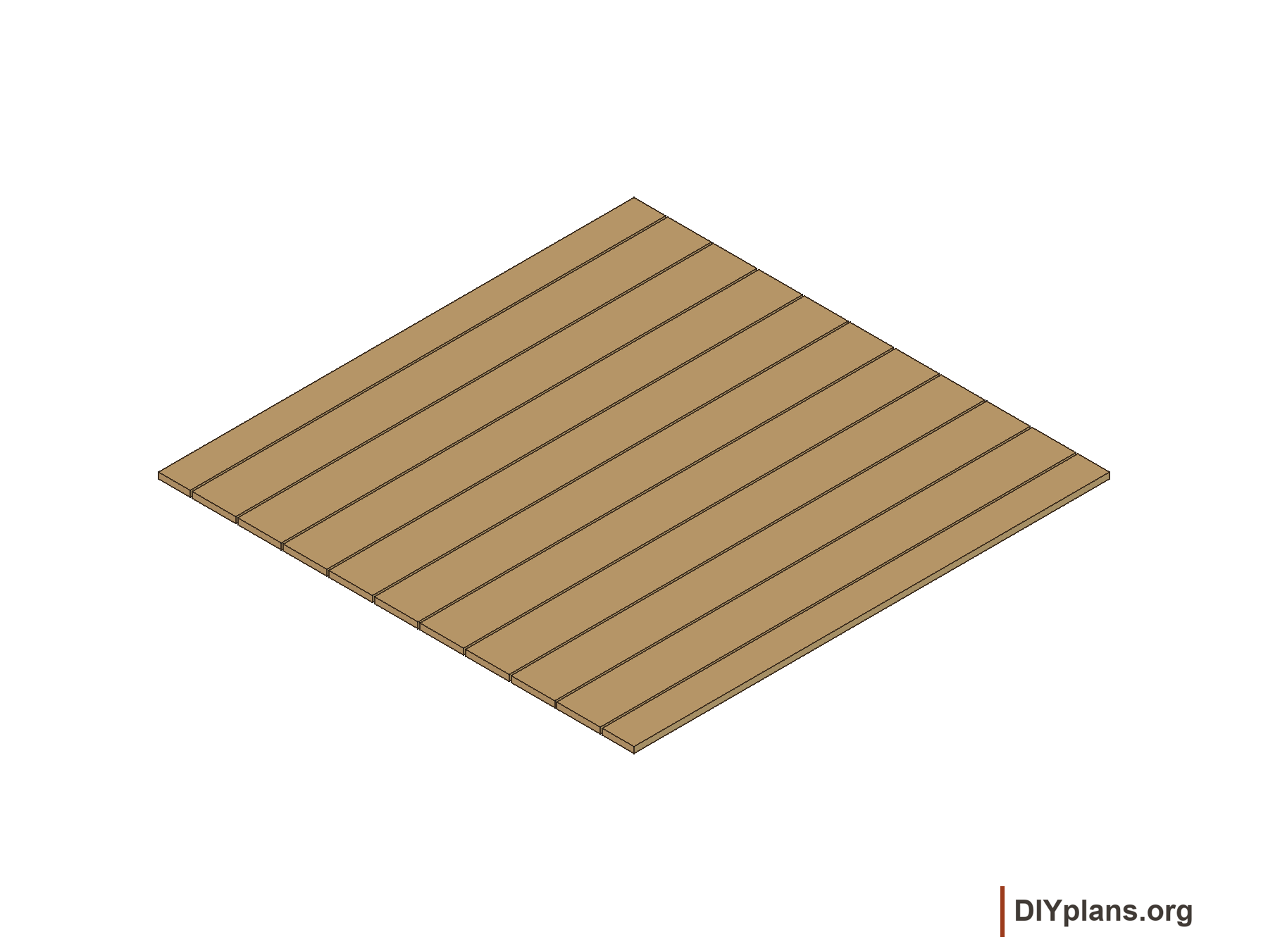 Eleven planks forming a five-foot square floor with open drainage gaps.