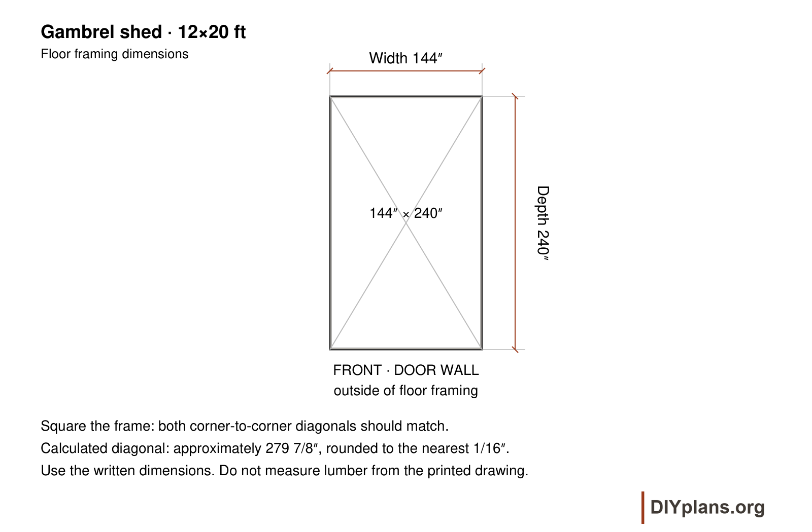 12x20 floor framing width, depth and diagonals