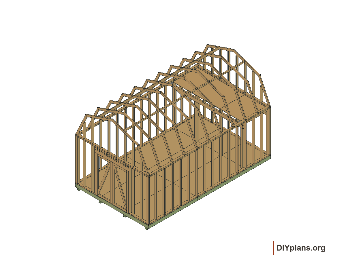 12 by 20 foot gambrel shed, framing and loft