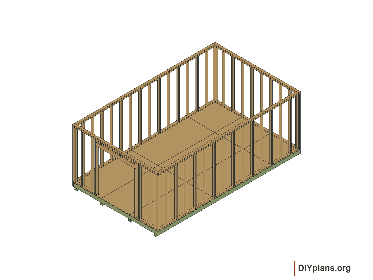 12 by 20 foot gambrel shed, door wall and header
