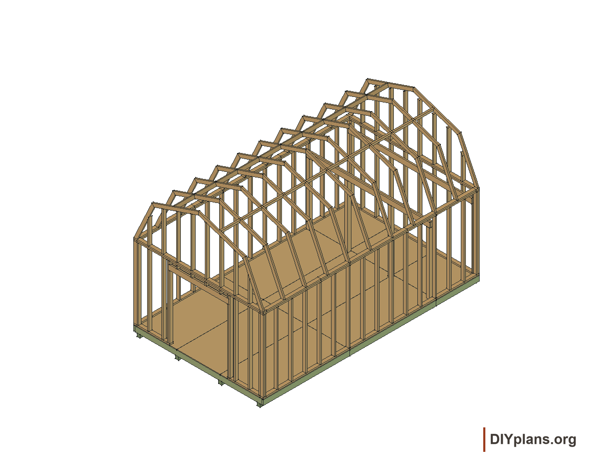 12 by 20 foot gambrel shed, loft posts and supports