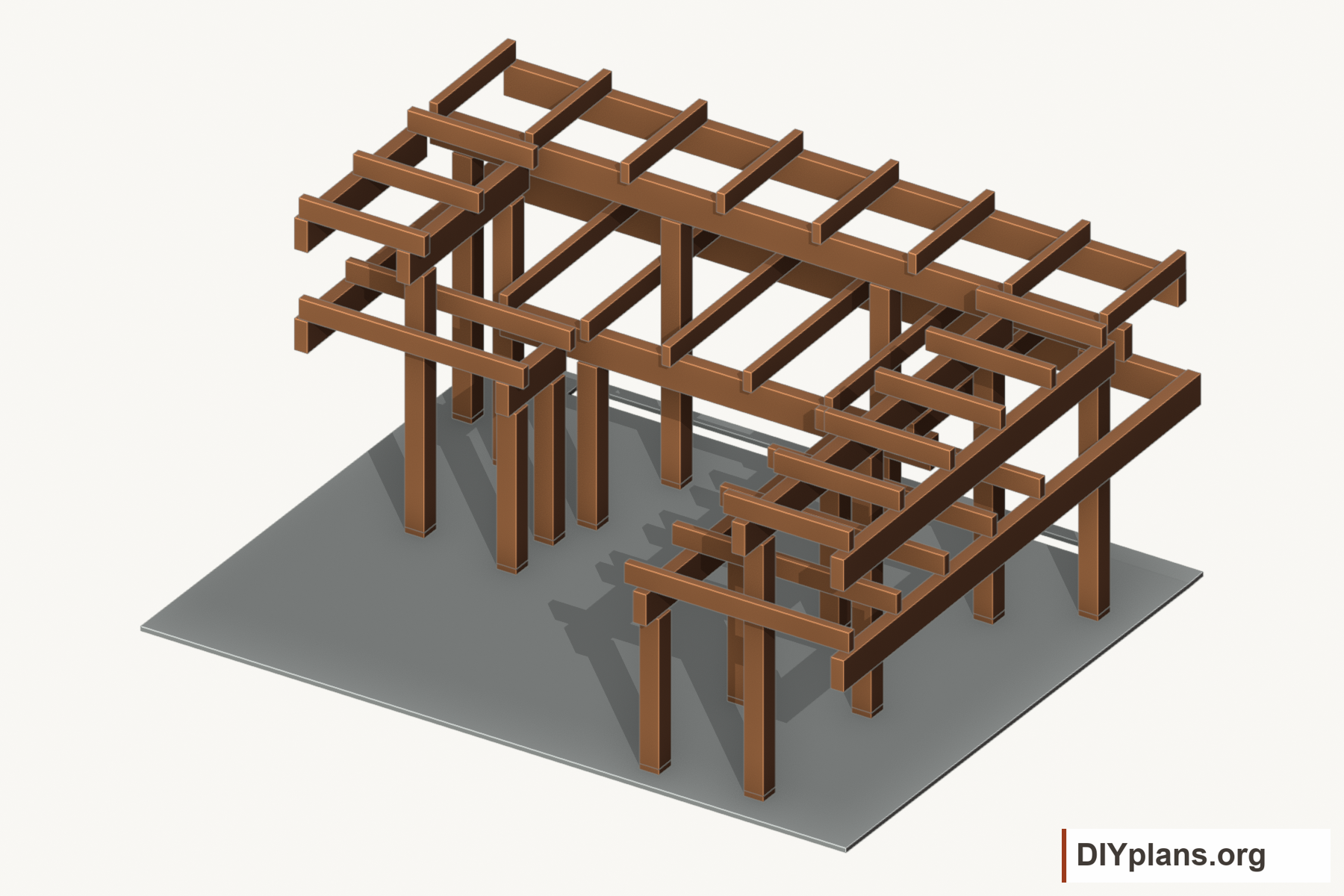 Bench ledgers, posts, beams and joists.