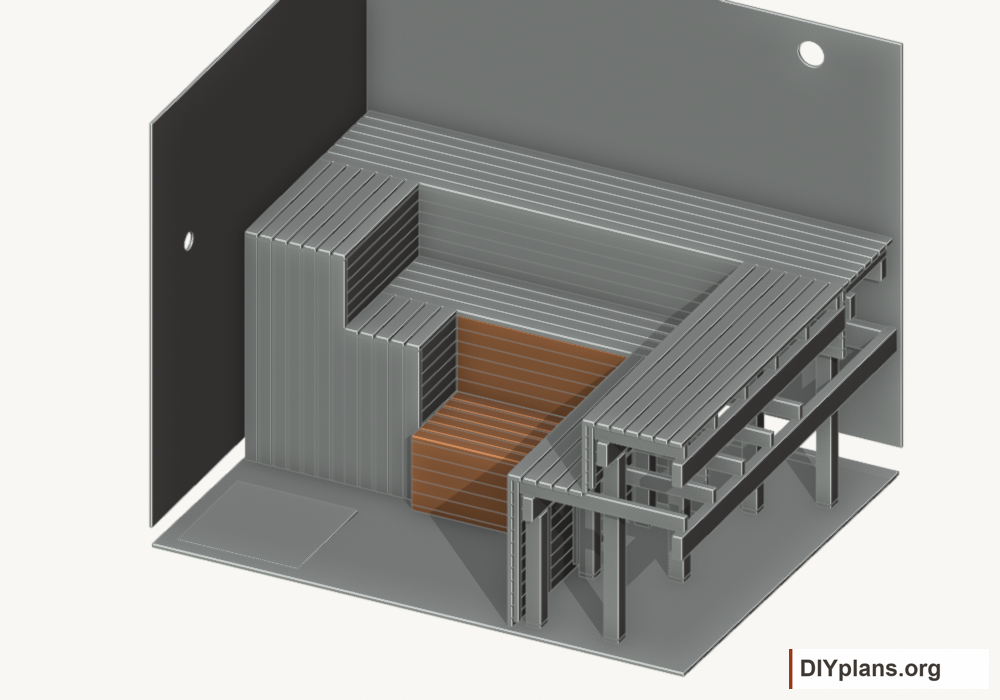 Removable lowest step installed beneath the U-shaped benches.