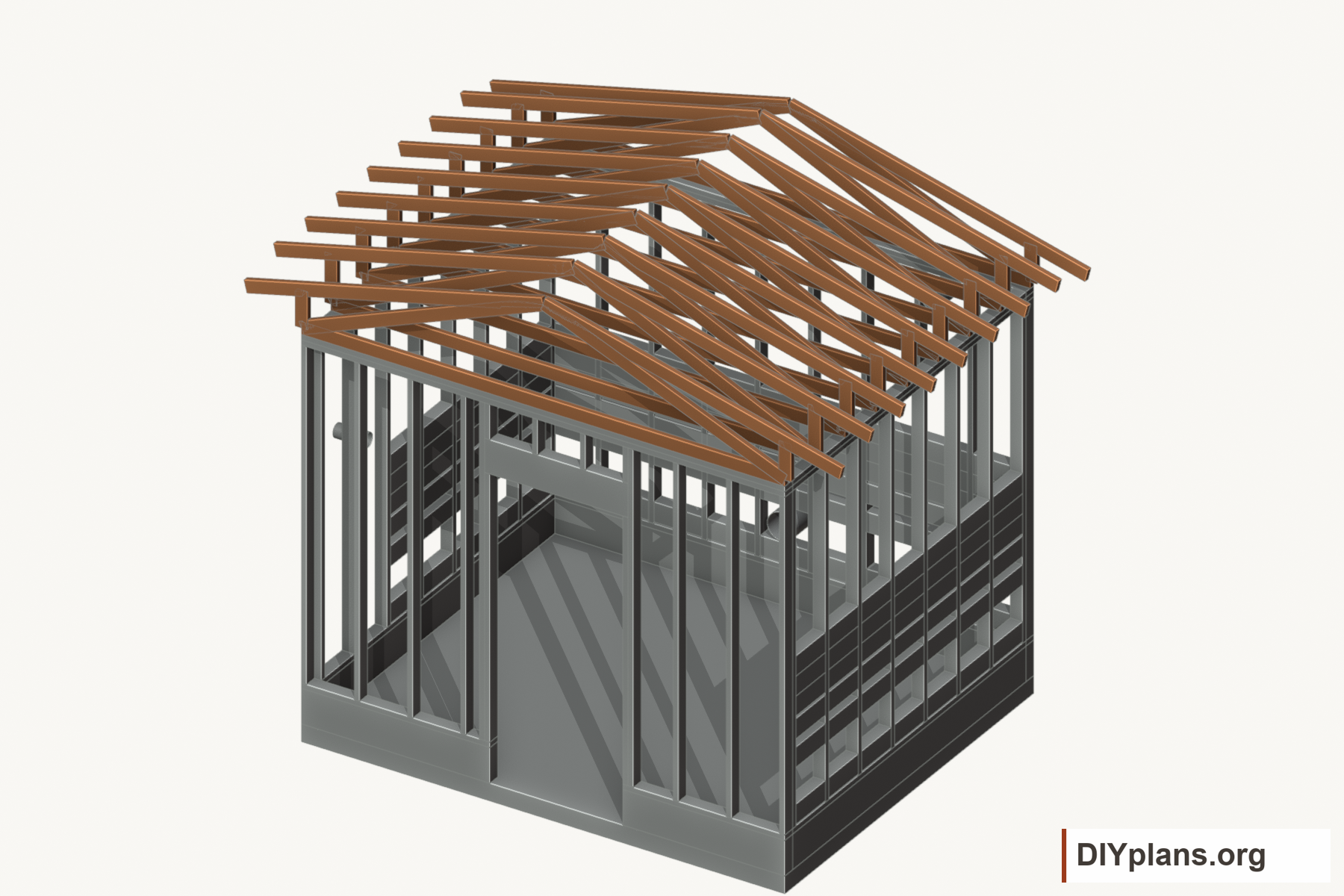Roof framing before the deck.