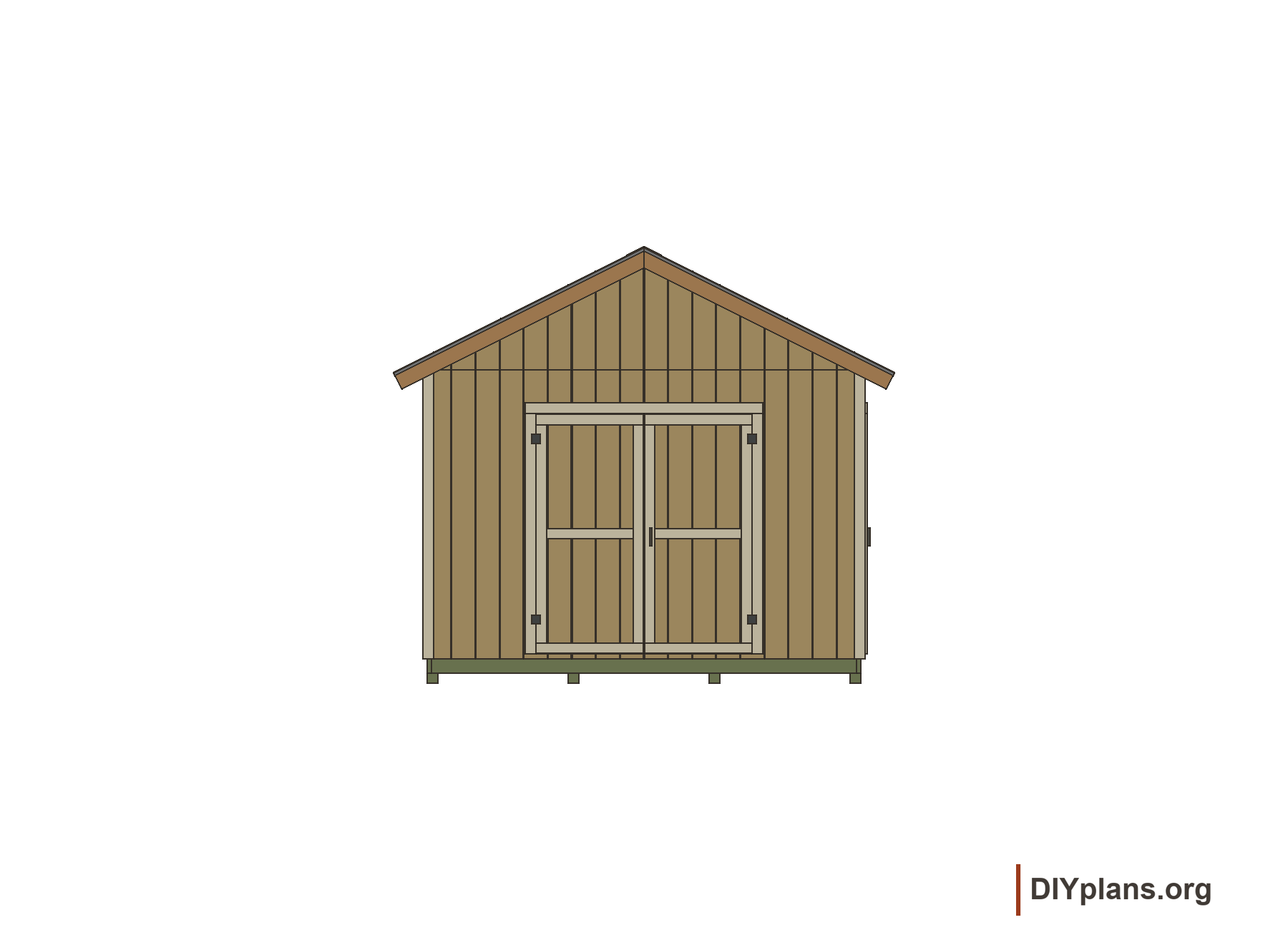 Twelve-foot front gable elevation with centered double doors.
