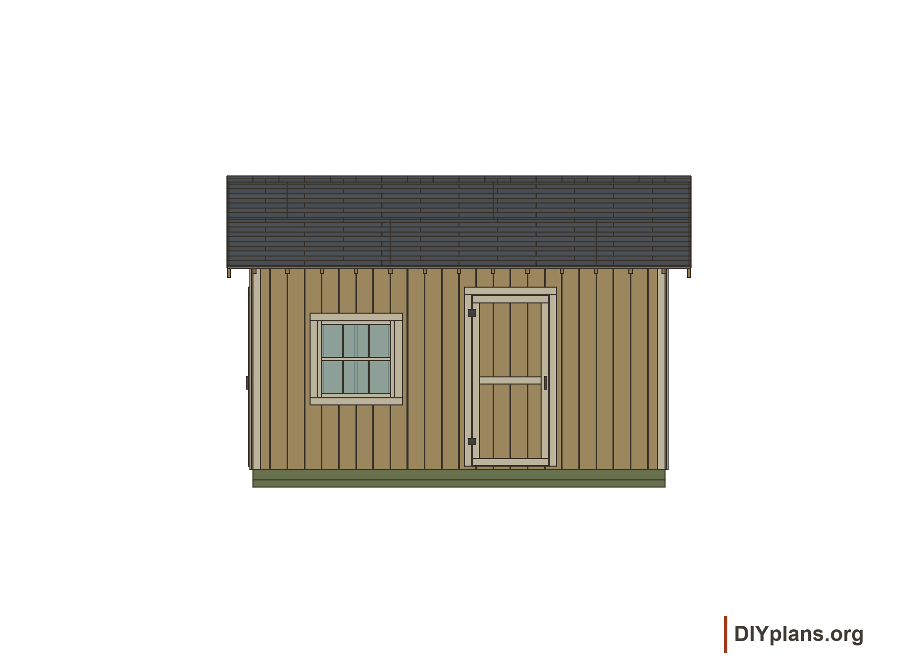 Sixteen-foot side elevation showing one window and one entry door.
