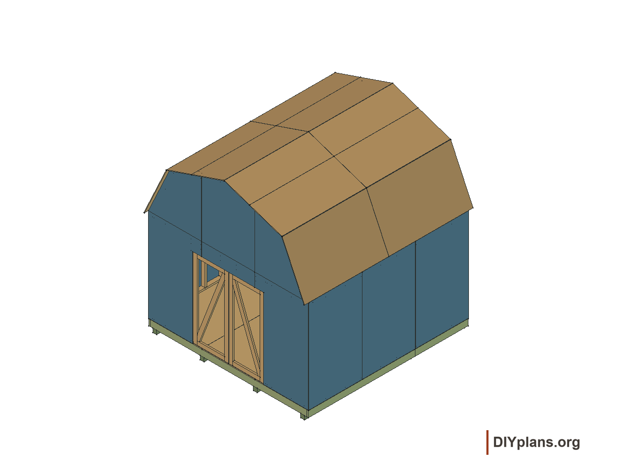 12 by 12 foot gambrel shed, door frames and braces