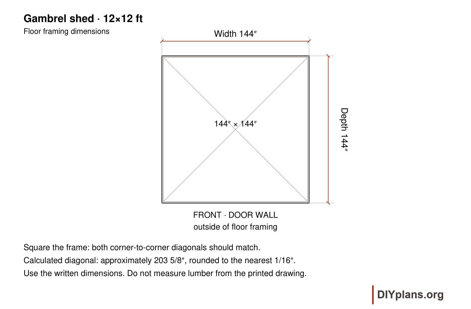 12x12 floor framing width, depth and diagonals