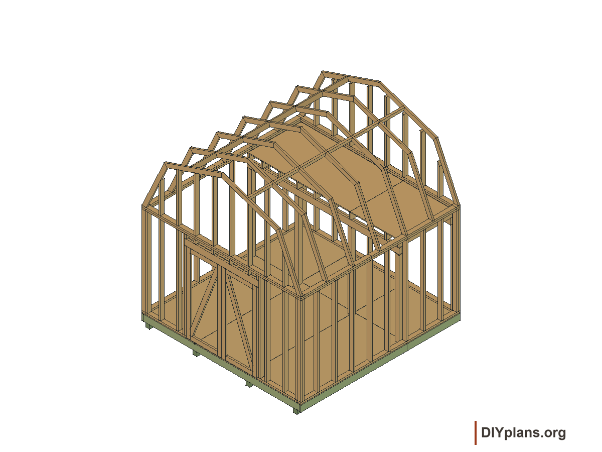 12 by 12 foot gambrel shed, framing and loft