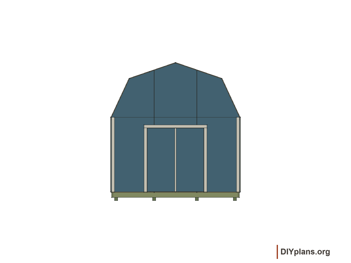 12 by 12 foot gambrel shed, front elevation