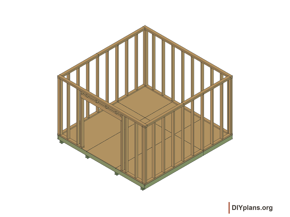 12 by 12 foot gambrel shed, four walls joined at the corners