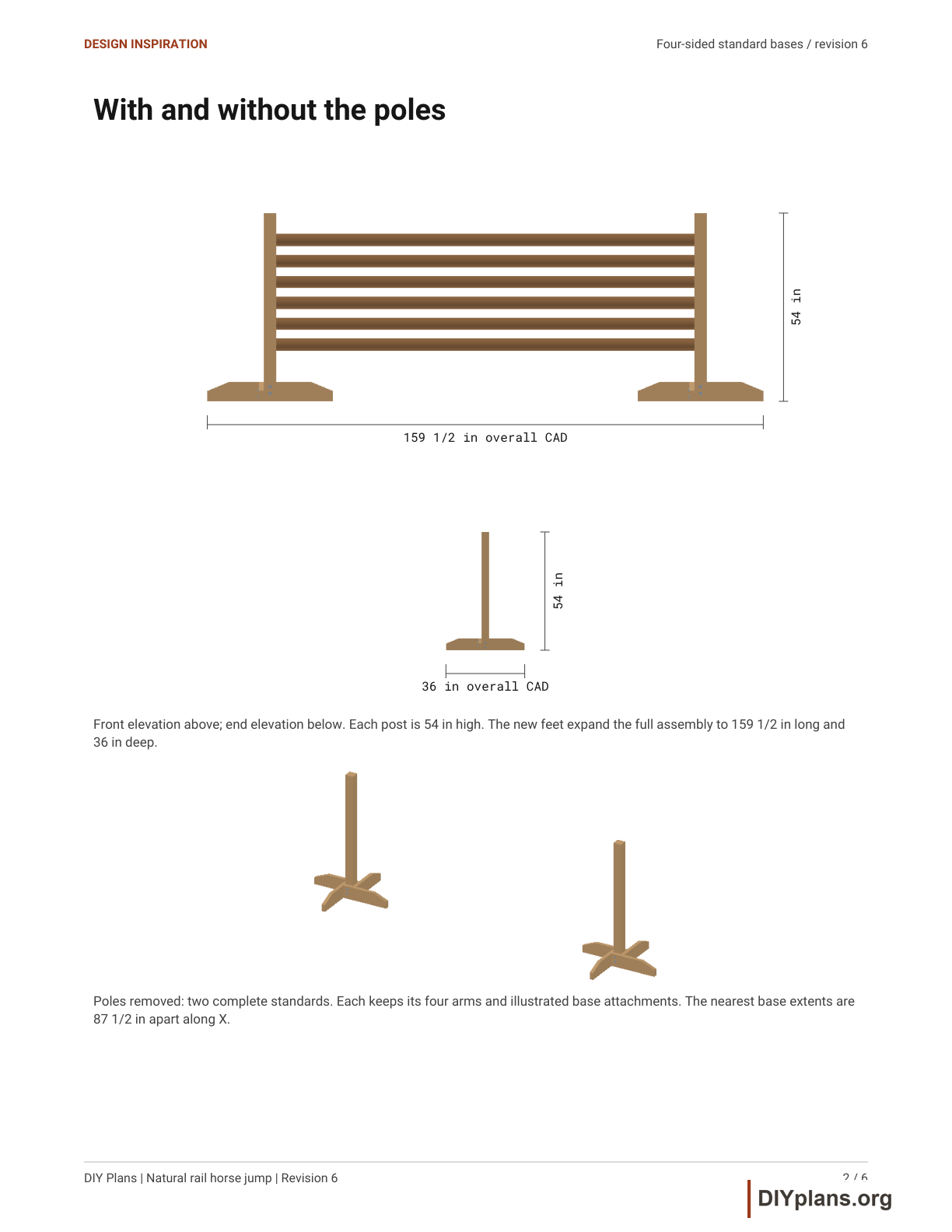 Front and end elevations of the natural rail jump