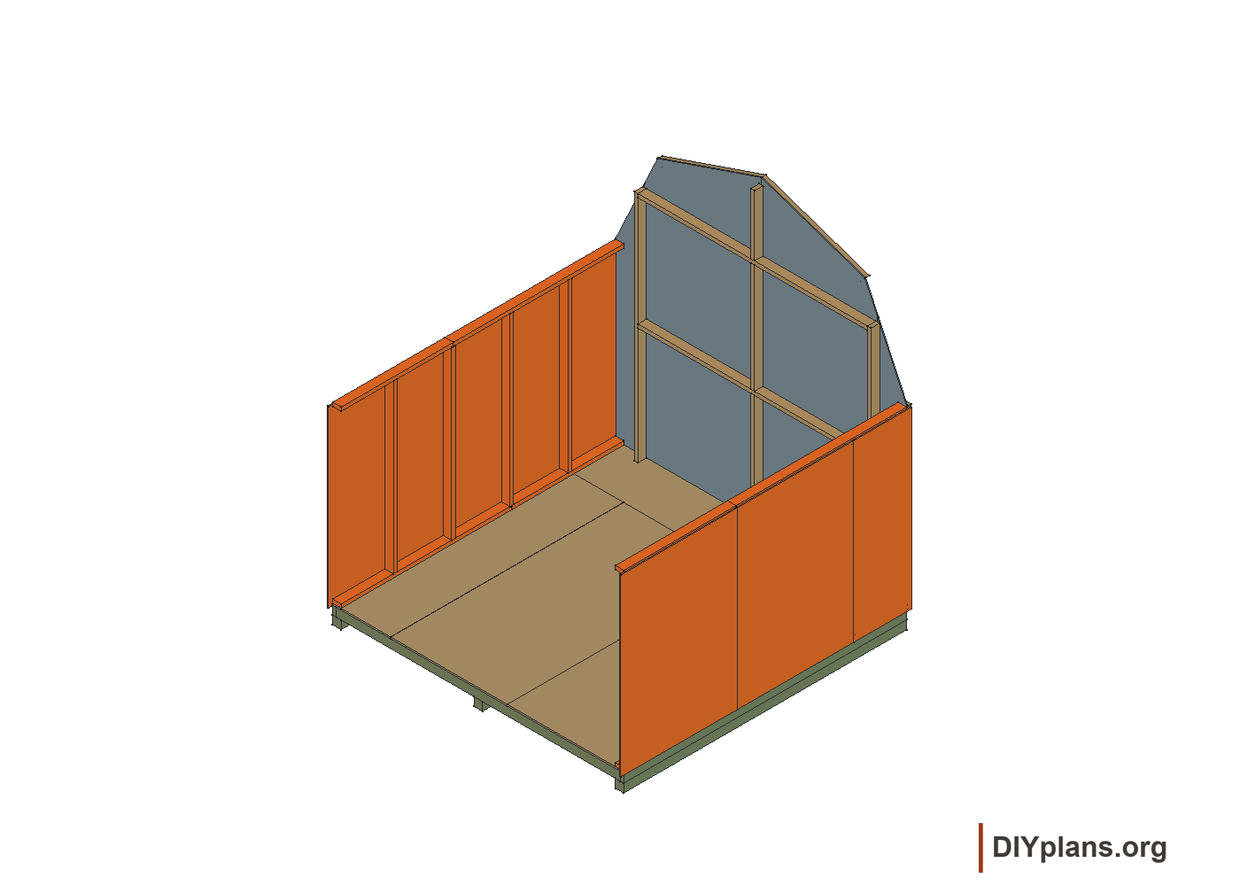 Both side walls joined to the back corners.