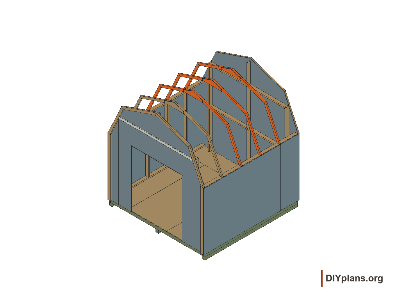 Four rafters bearing directly above the side-wall studs.