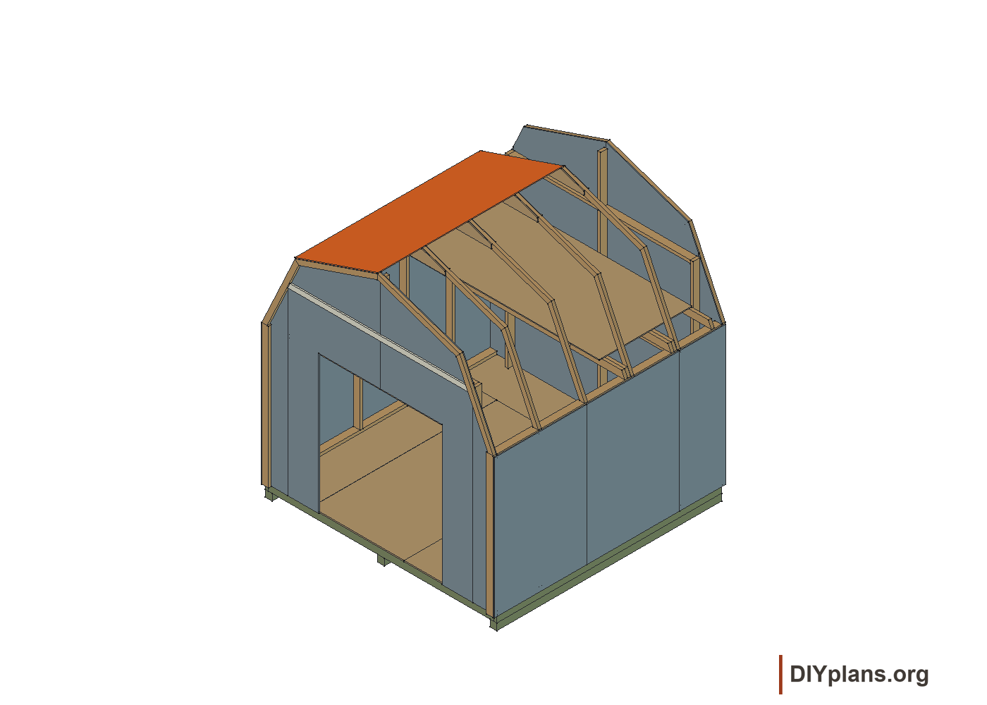 First upper roof panel positioned for squaring.