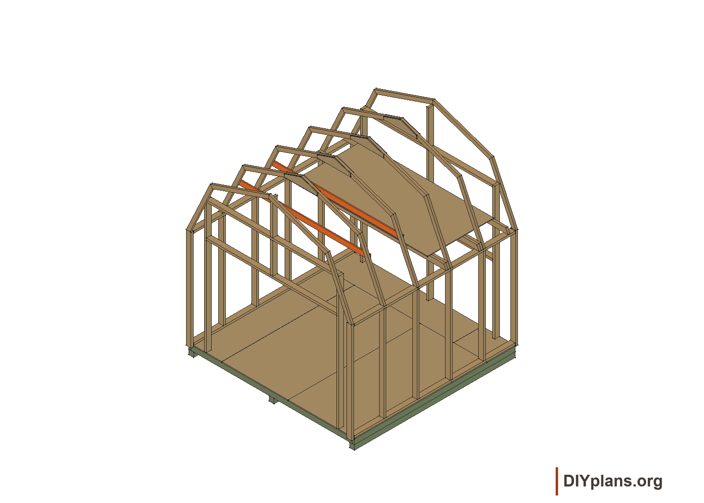 Collar ties span the two front rafters.