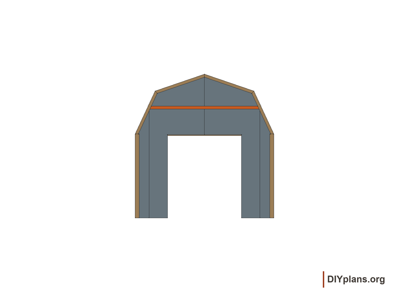 Horizontal trim covers the gable panel seams.